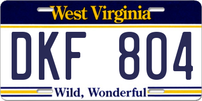 WV license plate DKF804