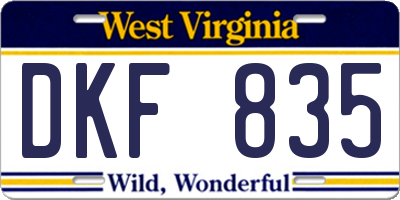 WV license plate DKF835