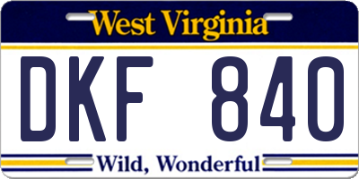 WV license plate DKF840