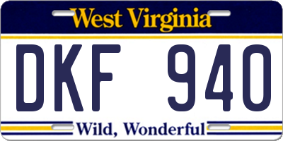 WV license plate DKF940