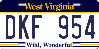 WV license plate DKF954