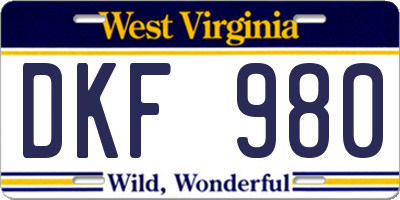 WV license plate DKF980