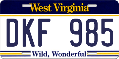 WV license plate DKF985