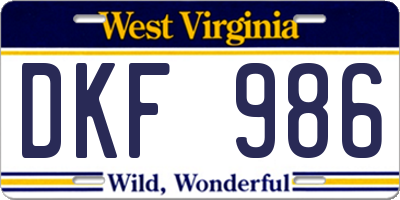 WV license plate DKF986