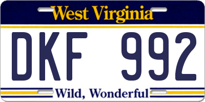 WV license plate DKF992