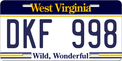 WV license plate DKF998