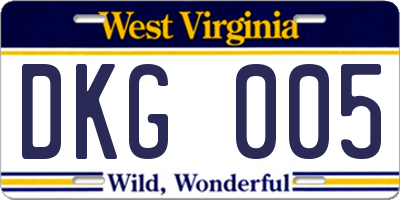 WV license plate DKG005