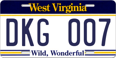 WV license plate DKG007