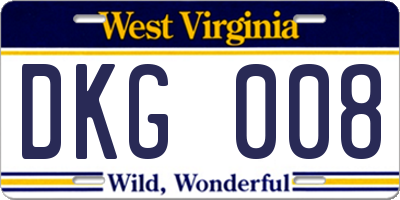 WV license plate DKG008