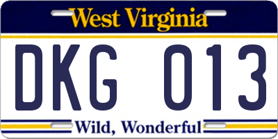 WV license plate DKG013
