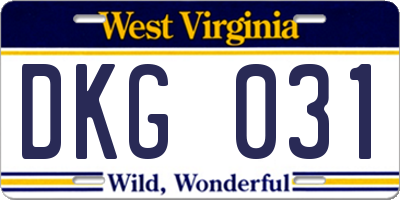 WV license plate DKG031