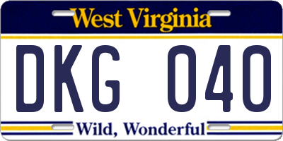 WV license plate DKG040