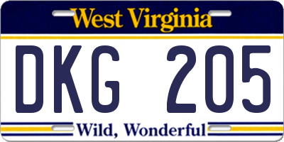 WV license plate DKG205
