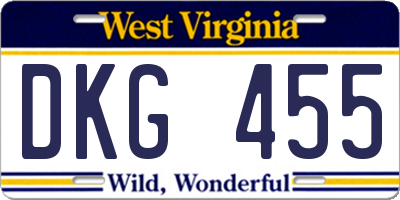 WV license plate DKG455