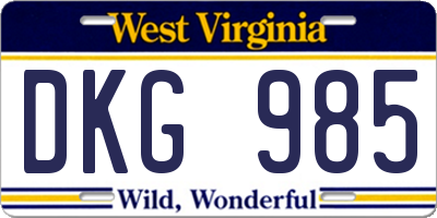 WV license plate DKG985
