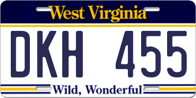 WV license plate DKH455