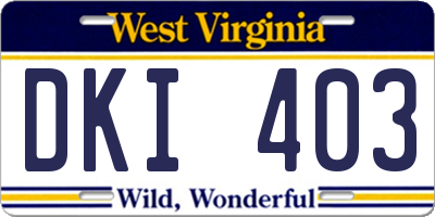 WV license plate DKI403