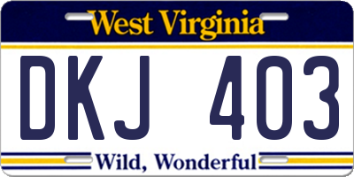 WV license plate DKJ403