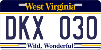 WV license plate DKX030