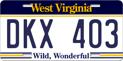 WV license plate DKX403
