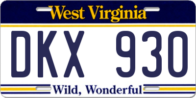 WV license plate DKX930