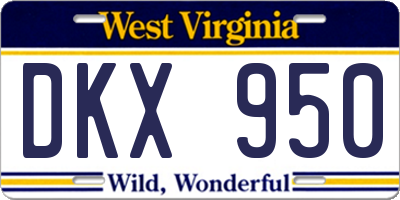 WV license plate DKX950