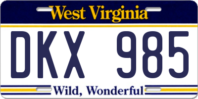 WV license plate DKX985
