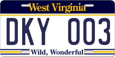 WV license plate DKY003