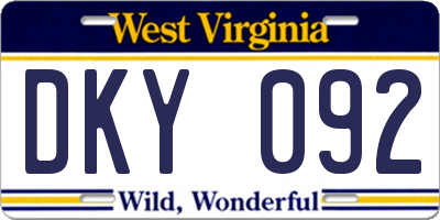 WV license plate DKY092