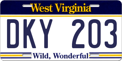 WV license plate DKY203