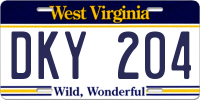 WV license plate DKY204