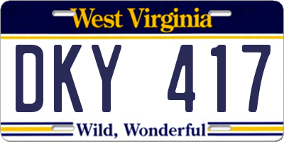 WV license plate DKY417