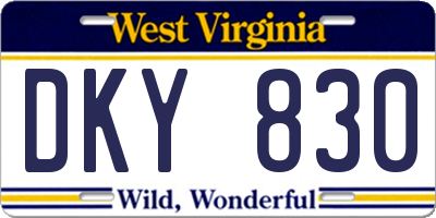 WV license plate DKY830