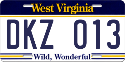 WV license plate DKZ013