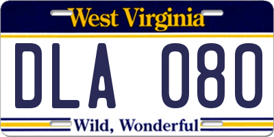 WV license plate DLA080