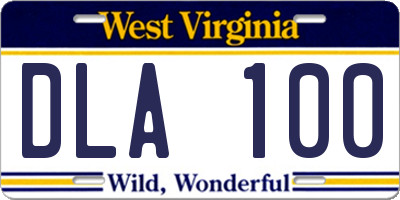WV license plate DLA100