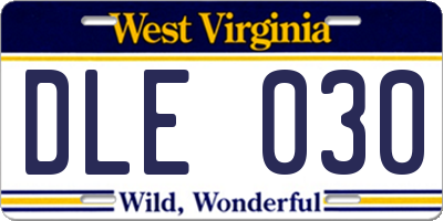 WV license plate DLE030