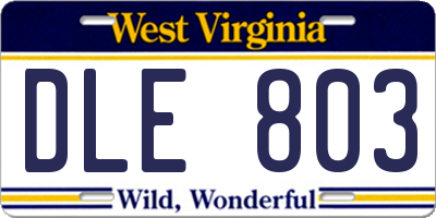 WV license plate DLE803