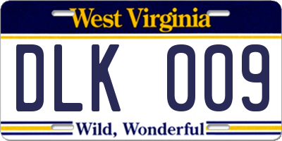 WV license plate DLK009