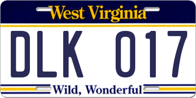 WV license plate DLK017