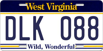 WV license plate DLK088