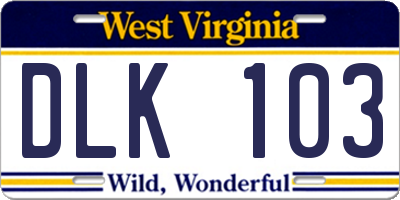 WV license plate DLK103
