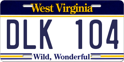 WV license plate DLK104