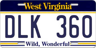 WV license plate DLK360