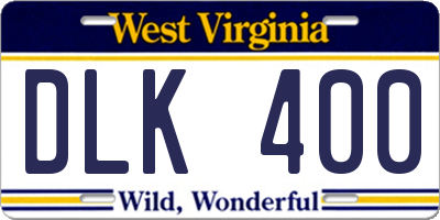 WV license plate DLK400