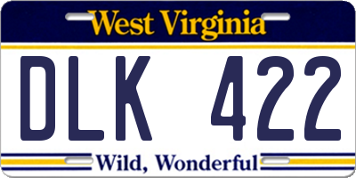 WV license plate DLK422