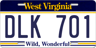 WV license plate DLK701
