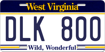 WV license plate DLK800