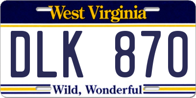 WV license plate DLK870