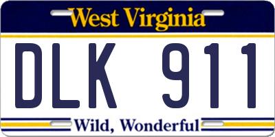 WV license plate DLK911
